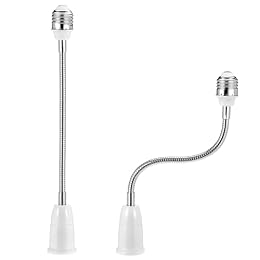 QWORK E26 E27 Light Socket Extender Adapter 12 Inch, 2 Pack Flexible Gooseneck Extension Adjustable Light Bulb Socket Adapter Heat Resistant for LED CFL Halogen Lamps