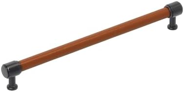 Signature Hardware 954069-O-10116 Lazzara 10-1/16 Inch Center to Center Cognac Leather Bar Cabinet Pull - Matte Black