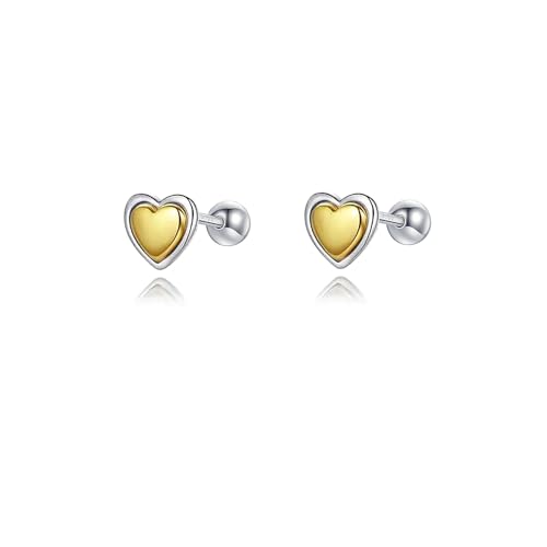 Cute Heart Cartilage Tiny Stud Earrings 925 Sterling Silver Gold Silver Tone Love Hearted Tragus Screw Back Ball Sleeper Helix Small Studs Earring Fashion Hypoallergenic Jewelry Gifts Valentine's Day 18G