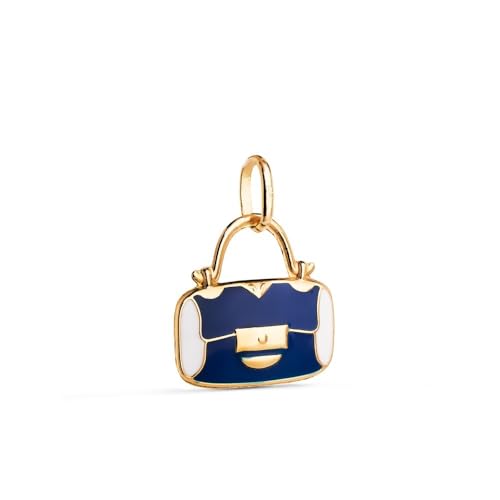 Pendentif femme or 18 carats sac émail bleu blanc anti-ternissement