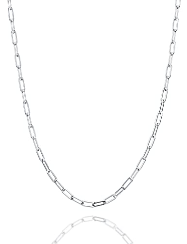 Silver Necklace For Women 2Mm Paperclip Chain Solid 925 Sterling Silver Clasp Paperclip Chain Silver Chain For Women 16/18/20/22/24/26/30 Inches(16) #TOP6