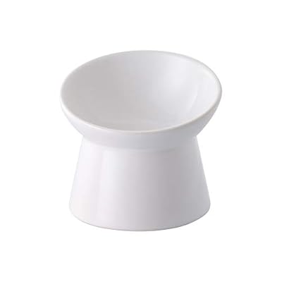 HCHLQLZ White Small ceramic Raised Cat Bowls, Tilted Elevated Food or Water Bowls, Stress Free, Backflow Prevention, Dishwasher and Microwave Safe, Lead & Cadmium Free