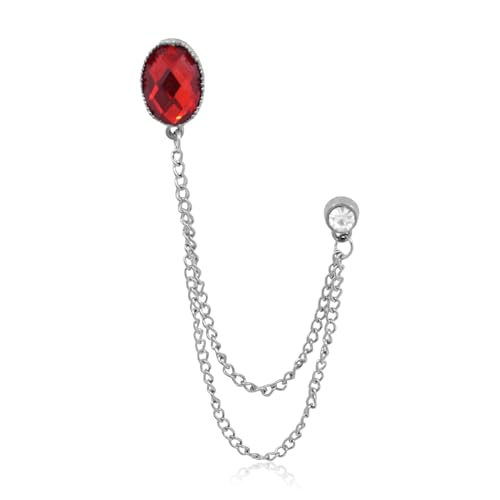 Image of Gold /Silver Crystal Geometry Brooch Lapel Pin for Men Rhinestone With Hanging Chain Brooch for Men Suit Fashion Tuxedo Tie Hat Scarf Collar Pins for Men Women Gifts
