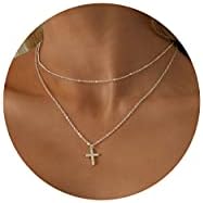 Tewiky Double Silver Layered Necklaces Set for Women, Dainty Simple Cross Pendant Choker Necklaces Cute Trendy Jewelry Gifts for Women Girls