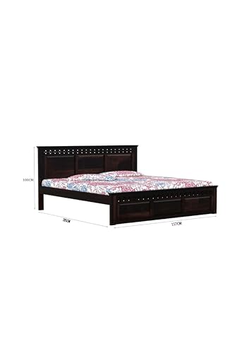 Image of Solid Sheesham Wood Queen Size Bed Without Storage | Wooden Double Bed Cot for Bedroom Furniture | Platform Bed | Palang for Hotels | Walnut, Recommended Mattress Size: 78 X 60 Inch