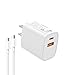USB充電器 PD20W急速充電対応 USB-A & Type-C コンセント式電源アダプター 2ポート搭載 iPhone 16 / 15 / 14 / Android/タブレット各種対応 (white)