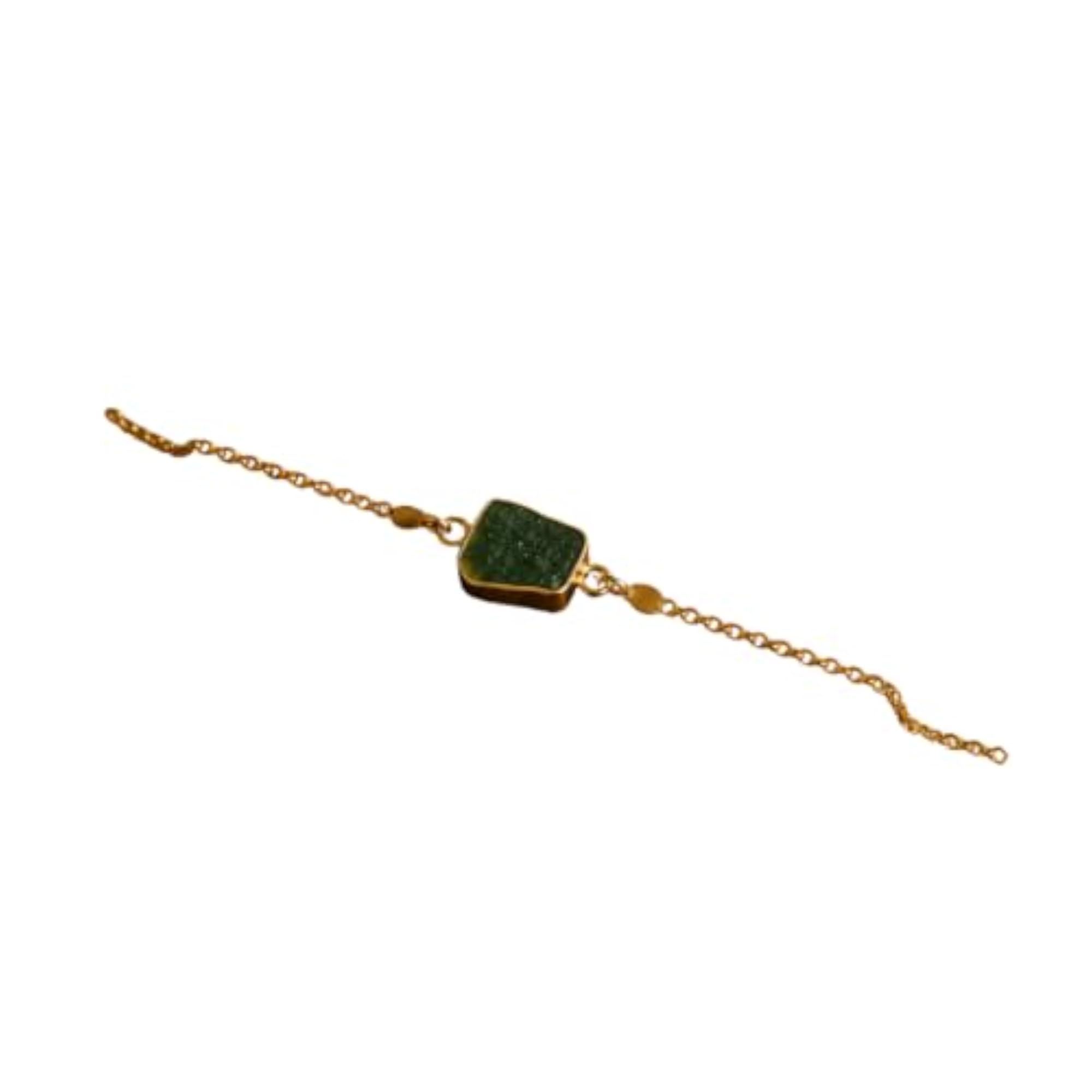 Rough Green Jade Rakhi Cum Bracelet with Gold Chain