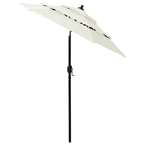 Gawany Sombrilla de 3 niveles con poste de aluminio arena 2 m Parasol Excéntrico sombrilla Parasol para terraza jardín Playa Piscina Patio Protector Solar UV