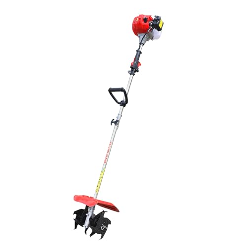 42.7CC Cordless Tiller Cultivator, 6500RPM Handheld Tiller Cultivator, 2-Stroke Single Cylinder Gasoline Engine Trimmer Tiller Cultivator, Garden Rototiller for Lawn/Gardening/Soil Cultivation