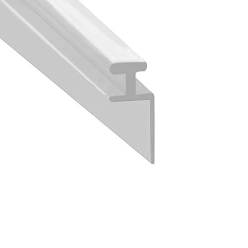 Junta de ducha en T de goma flexible blanca suave, para puertas plegables y mamparas de ducha | Se adapta a canal de 5 mm | BIF050 (1 metro)