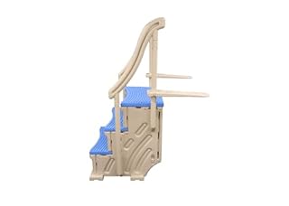 Confer Plastics Curved Drop-in Inground Pool Step 3 Tread Stair Entry System w/ 2 Handrails & Adjustable Mounting Brackets - Base Step, Blue Treads