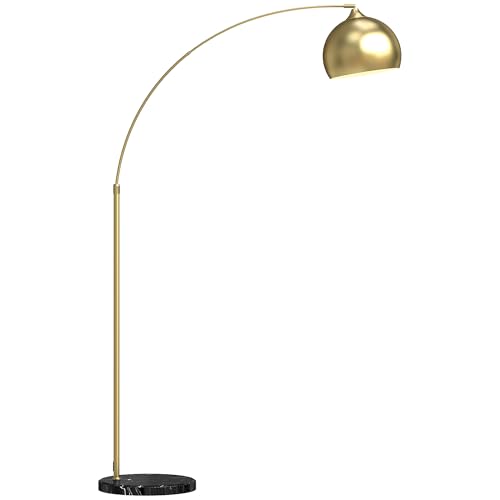 HOMCOM Stehlampe Stehleuchte höhenverstellbar schwenkbar Bogenlampe mit E27 Fassung Standleuchte für Wohnzimmer Schlafzimmer Gold exkl. Glühbirne