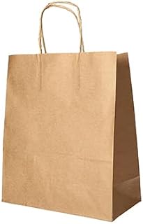 25 bolsas de papel de 28 cm x 22 cm x 10 cm marrón con asa de transporte enrollada
