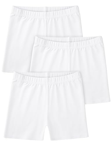 Somaibo 3 Pack Girls Bike Shorts Kids Cartwheel Basic Cotton Under Dress Biker Shorts for Running Dance 7-8 Years White