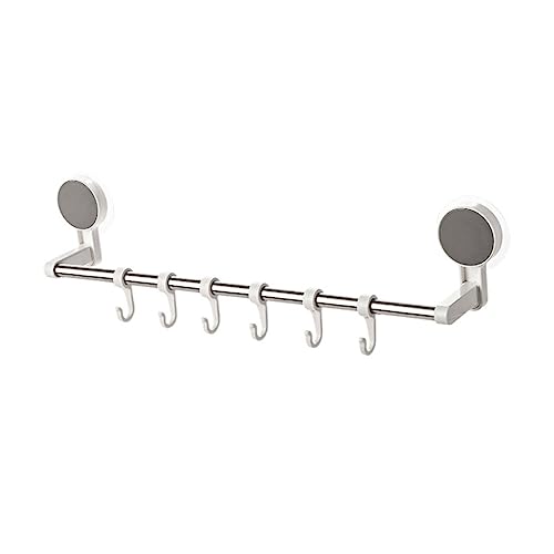 KALLORY 6Pcs Stainless Steel No Drill Towel Rack with Hooks Traceless Hanging Shelf for Kitchen and Bathroom Durable and Stainless Steel Materials Easy Installation Space Saving