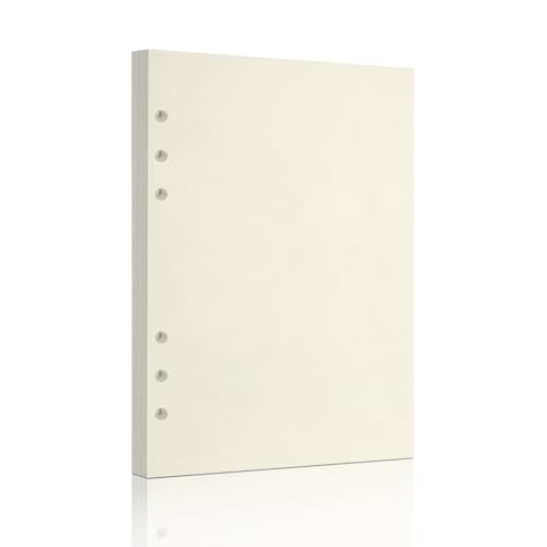 A5 Loose Leaf Paper 6 Hole Refills for 6 Ring Refillable Binder Notebook Planner Diary Journals Painting - Blank Pages, 80 Sheets/160 Pages (Beige)