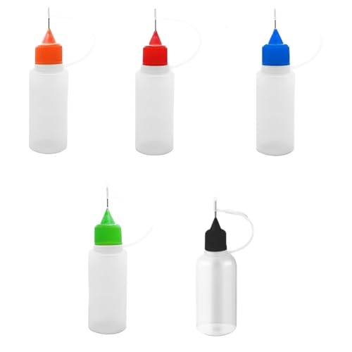 GLPRKOW Nadelflasche 10 ml Nadelspitze Kleber Flasche Applikator für DIY 10 Stück (schwarze, rot, orange, blau, grün)