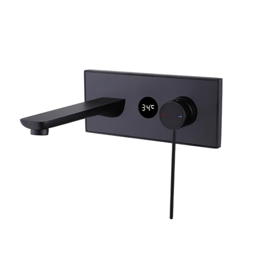Grifo de baño de pared LED digital y monomando de latón oculto para lavabo