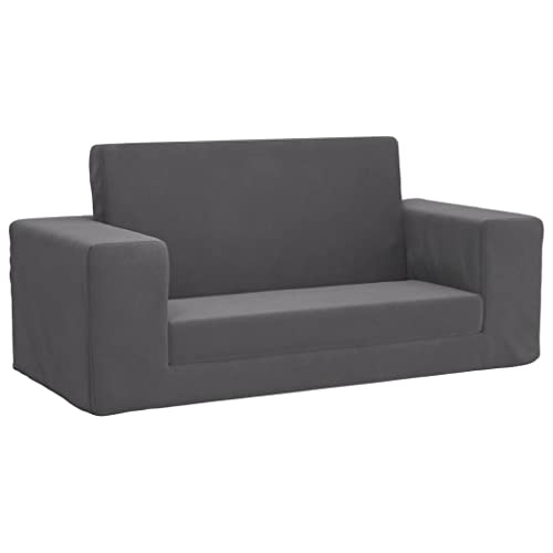 vidaXL Canapé-lit pour Enfants 2 Places, Lit de Jour avec Dossier et Accoudoirs, Lit d'Invité pour Tout-Petits Chambre Salon, Anthracite Peluche Douce