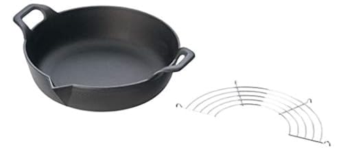 Iwachu 25102 Tempura Pot, Black, Inner Diameter: 10.4 inches (26.5 cm), Nambu Ironware Tempura Pot, Flat Bottom 27