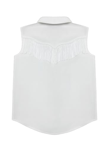 Image of Girls Fringe Shirt Sleeveless Button Down Western Cowgirl Tassel Trim Casual Blouse Shirt Top 4-13Y