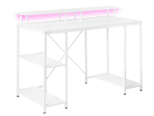 Scrivania Da Gioco Piano In Mdf Bianco Gambe E Struttura In Ferro Verniciato A Polvere Led 3 Ripiani Scrivania Moderna