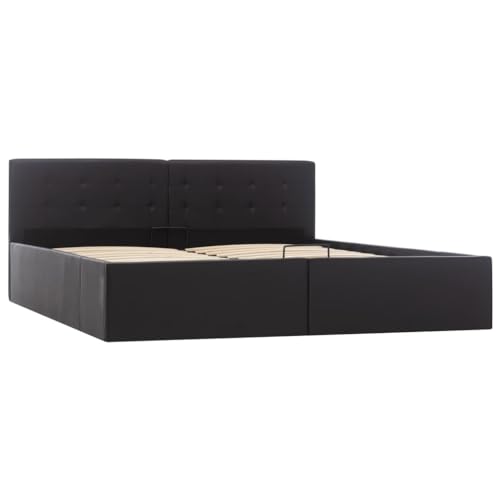 Wenjingqi Cama canapé hidráulica Cuero sintético Negro 160x200 cm, Negro 285514