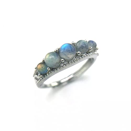 LSLYTQ Natural Labradorite Ring Moonstone Sunstone Energy Gemstone for Women Birthday Jewelry Gift