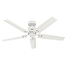 Hunter Fan 52 inch Casual Matte White Indoor/Outdoor Ceiling fan with 5 Blades and Pull Chain, Holiday Gift for Bedroom, Living Room, Dining Room, Kitchen, Office (Renewed)
