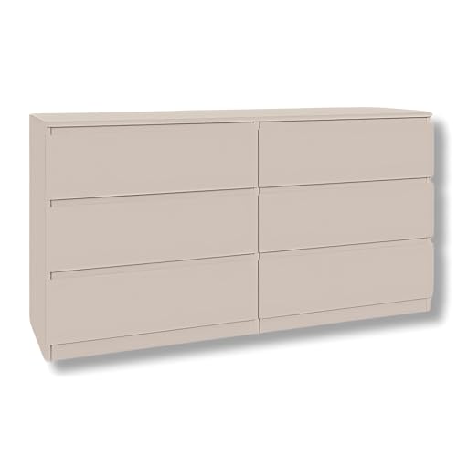 SoDREAMER Kommode mit 6 Schubladen | Kashmir 140 cm Ideal für Schlafzimmer Wohnzimmer Kinderzimmer und Büro | Große geräumige Schubladenschrank | 140x75x40 cm