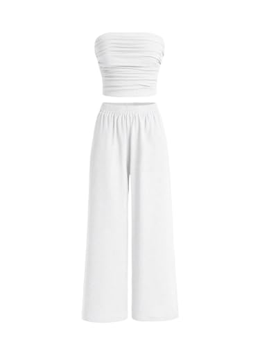 WDIRARA Women's 2 Piece Set Ruched Strapless Tube Top Wide