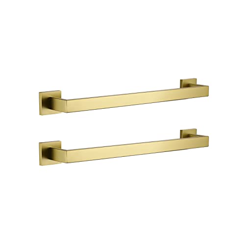 LANC 2-Pack 16-Inch Brushed Gold Bathroom Towel Bars, Total-18 Square Towel Racks Single Hand Towel Holders SUS304 Stainless Steel Wall Mount Lavatory Towel Hanger Towel Rods,A8804-4BG by LANC - Used condition - US$29.61
