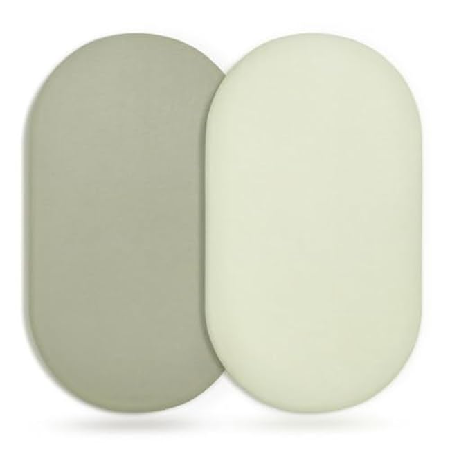 GRSSDER Stretchy Ultra Soft Fitted Bassinet Sheet Set 2 Pack, Universal Fit for Bassinets Baby Cradle Moses Basket Oval Rectangle Pad/Mattress, Happy Dinosaurs Bassinet Sheets for Girls and Boys