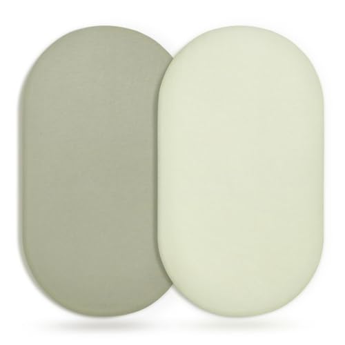 Image of GRSSDER Stretchy Ultra Soft Fitted Bassinet Sheet 2 Pack, Universal Fit for Bassinets Baby Cradle Moses Basket Oval Rectangle Mattress Safe and Snug, Jersey Bassinet Sheets for Girls, Sage