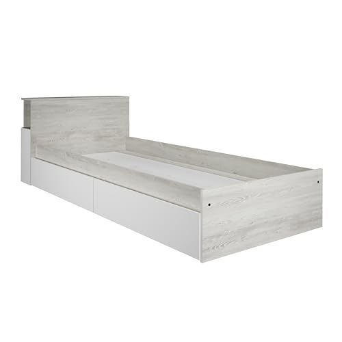 Mobelcenter Cama Juvenil Jazz Reversible 90x200 cm con Cajones, Cabecero y Mesita Extraíble, Color Blanco y Cascina, Medidas: Ancho: 225,8 cm x Fondo: 102,4 cm x Alto: 72,1 cm (1639)