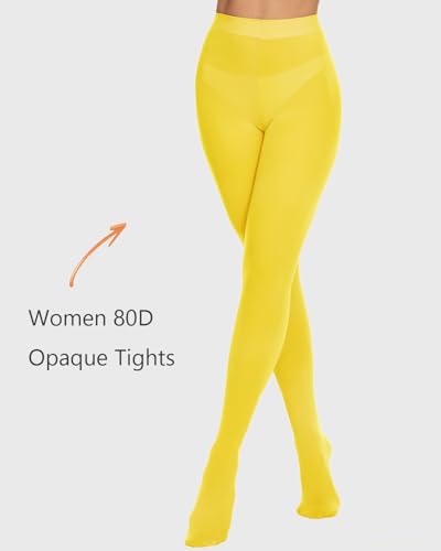 Image of DUCMODA Womens 80 Denier Opaque Tights, Women's Soft Solid Color Footed Pantyhose, High Waist Stocking with 30+ Colors