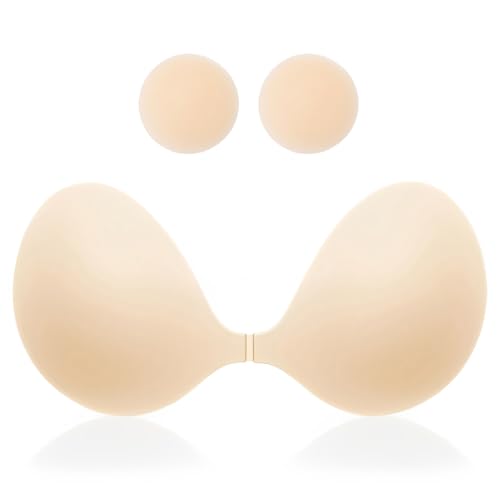 MITALOO Sticky Bra Slicone Adhesive Bra Seamless Push Up Invisible Strapless Backless Covers for Women Beige