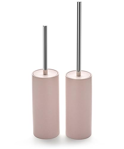Image of Matt Pink Ceramic Toilet Brush and Holder Set | Freestanding Toilet Bowl Cleaners Brush, Scrubber Brush for Toilet, Bathroom Accessories with Stainless Handle, Deep Cleaning