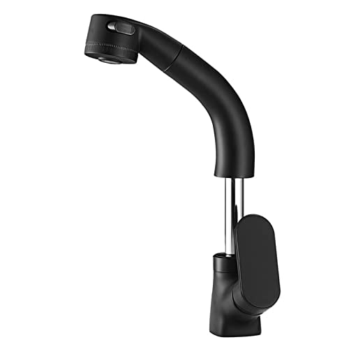 Robinet de salle de bains avec douchette extractible noire et mitigeur chaud froid