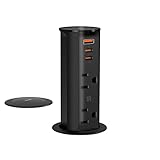 ANNQUAN 2 inch Space Saver Pop Up Outlet for Countertop with PD20W USB Ports,2 Outlets Tamper Resistant,Splashproof Pop Up Socket,Desk Power Grommet for Home Office Kitchen Black (ETL Listed)