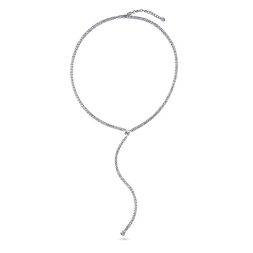 BERRICLE Sterling Silver Cubic Zirconia CZ Lariat Necklace for Women, Rhodium Plated 15.5 inch2