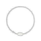 SANQINGER Stretch Beaded Bracelets for Women, Silver Plated Dainty Elastic Bracelet with White Oval Accent, Fashion Accessories Jewelry Gift for Birthday Valentine's Day (Silver)