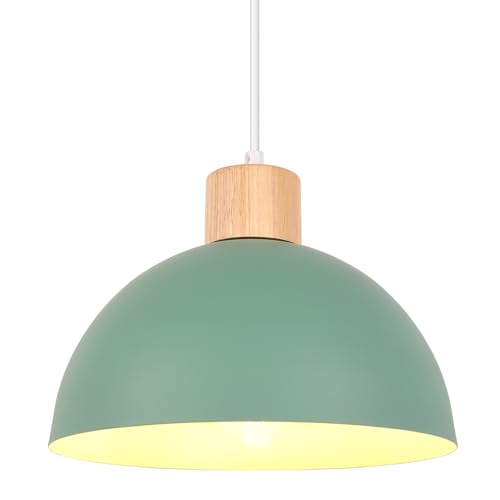 iDEGU 25cm Hängelampe Retro E27 LED Hängeleuchte Moderne Skandinavisch Deckenleuchte aus Metall Holz Pendelleuchte für Schlafzimmer Esszimmer Küche Restaurant (Grün, 1 Stück)