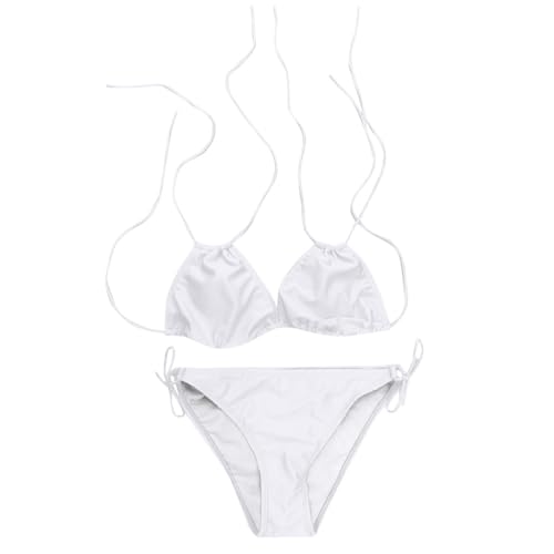 Traje de baño mujer dos piezas ganador control de vientre triángulo bikini set cintura alta trajes sexy cuello en V elegante acolchado push up Swimsuit playa estampado bikini verano elegante, blanco