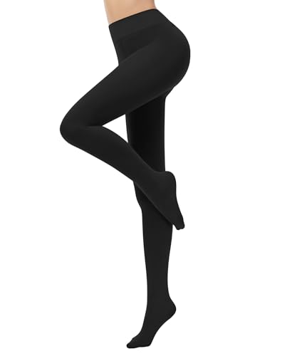 Image of DOCUMO Fleece Lined Tights for Women Thermal Pantyhose Winter Warm Fake Translucent Tights High Waisted Thick Leggings
