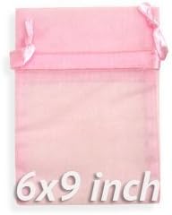 60 Pcs Sheer Organza Drawstring Pouches Gift Bags Pink Color 6x9 Inches