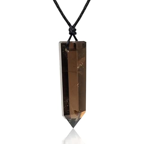 Runyangshi Natural Smoky Quartz Pendant Hexagonal Crystal Pointed Quartz Pendants Adjustable Rope for Men Women Healing Crystal Reiki Energy Meditation Valentine's Day Gift Cover
