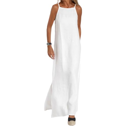 Spaghetti Strap Sundresses for Women, Women Flowy Maxi Dress Solid Color, Lightweight Split Beach Vacation Outfit