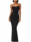 OGBK Robe longue moulante pour femme, col carré, bretelles spaghetti, robe d'été sexy, coupe basse, robe de fête décontractée, Noir R1, XS
