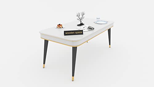 Image of WOODEN SPACE 6-Seater Wooden Dining Table Set | Nano Composite Marble Top | Solid Wood Base | Modern Dining Room Furniture with 6 Chairs (Yellow)